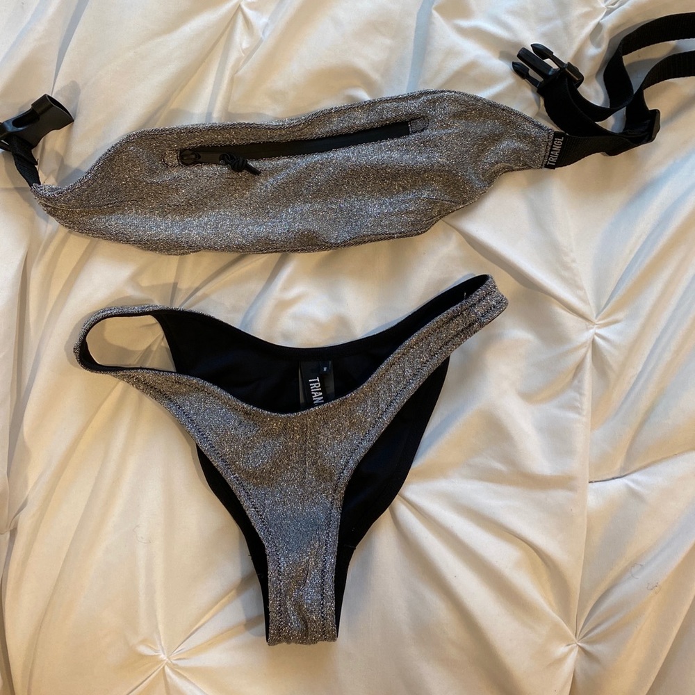 Triangl Sparkly bikini bottoms and Fanny pack